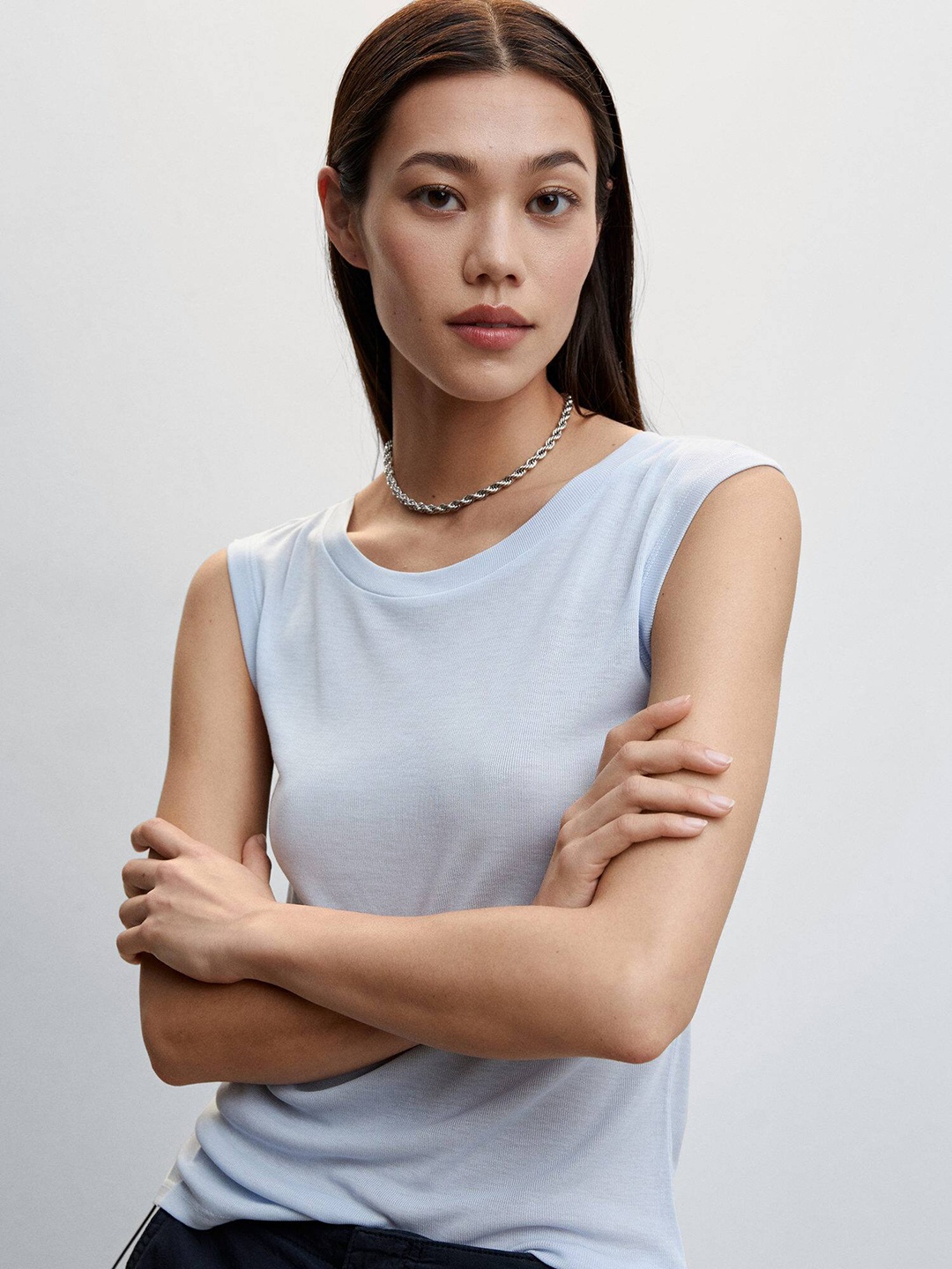 

MANGO Regular Fit Sleeveless T-shirt, Blue