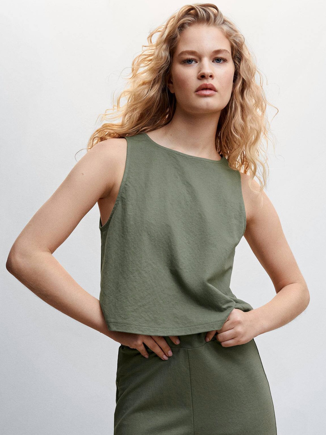 

MANGO Regular Fit Sleeveless Top, Green
