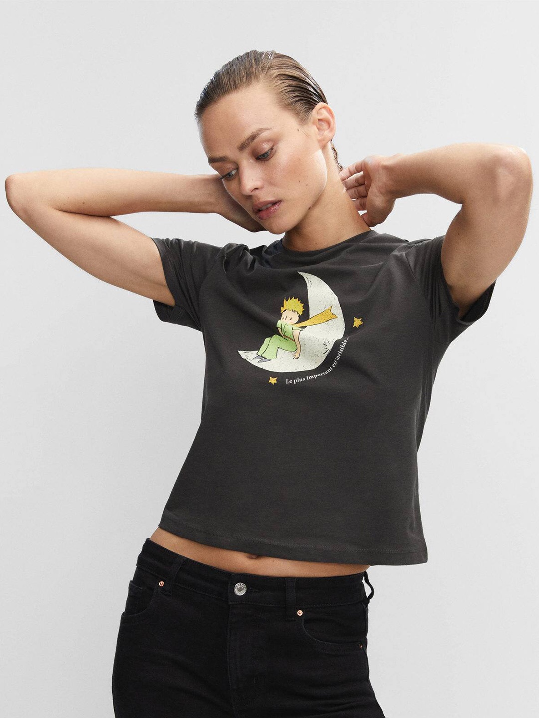 

MANGO The Little Prince Print Pure Cotton T-shirt, Charcoal