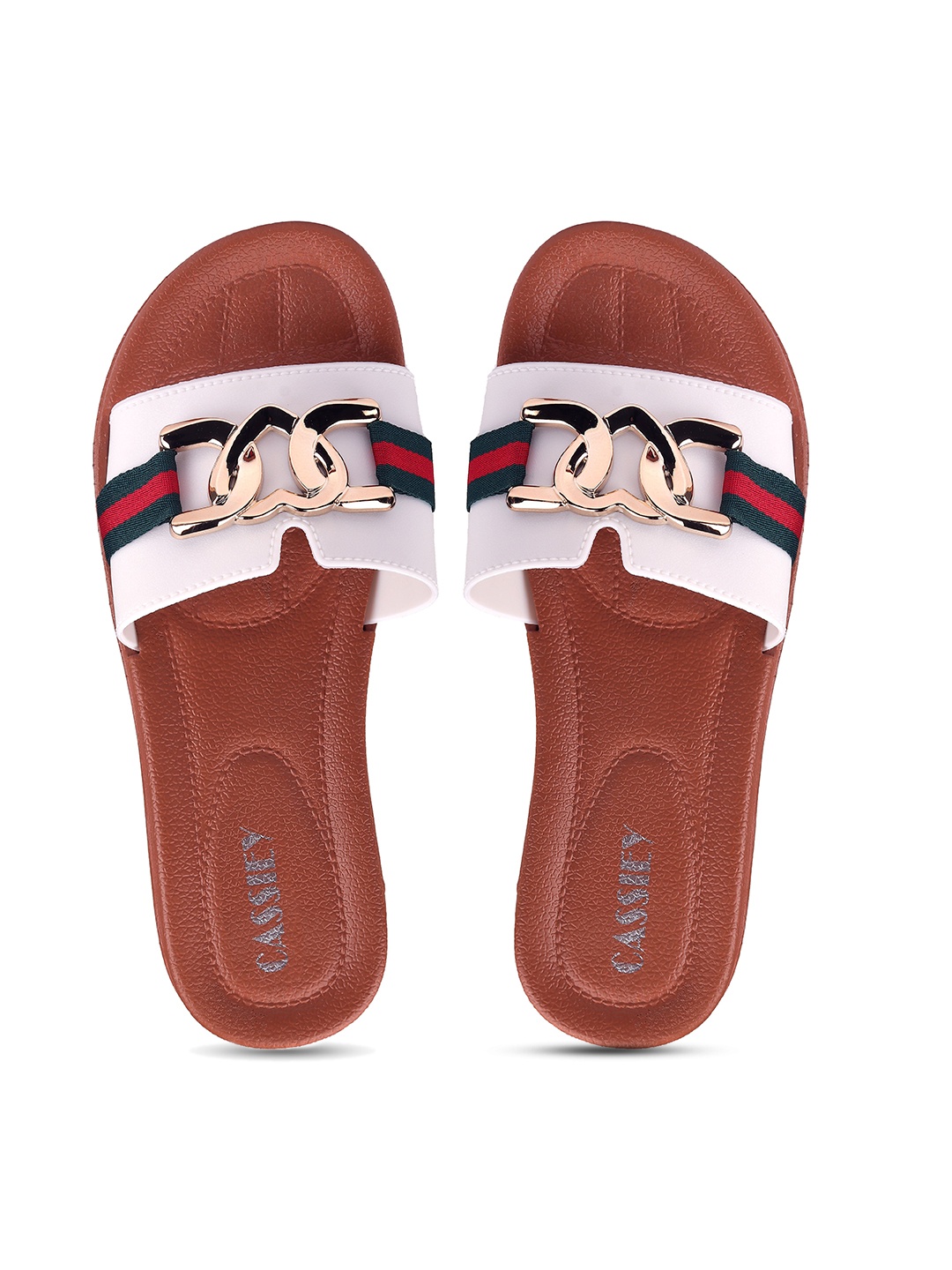 

CASSIEY Women Embellished Rubber Sliders, White