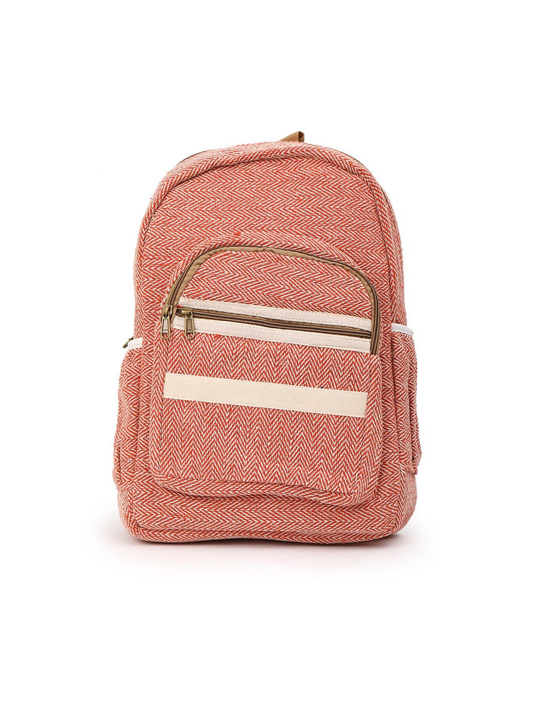 

gaura pakhi Geometric Contrast Detail Canvas Backpack, Orange