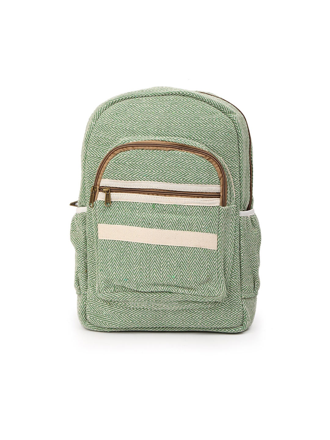 

gaura pakhi Geometric Contrast Detail Canvas Backpack, Green