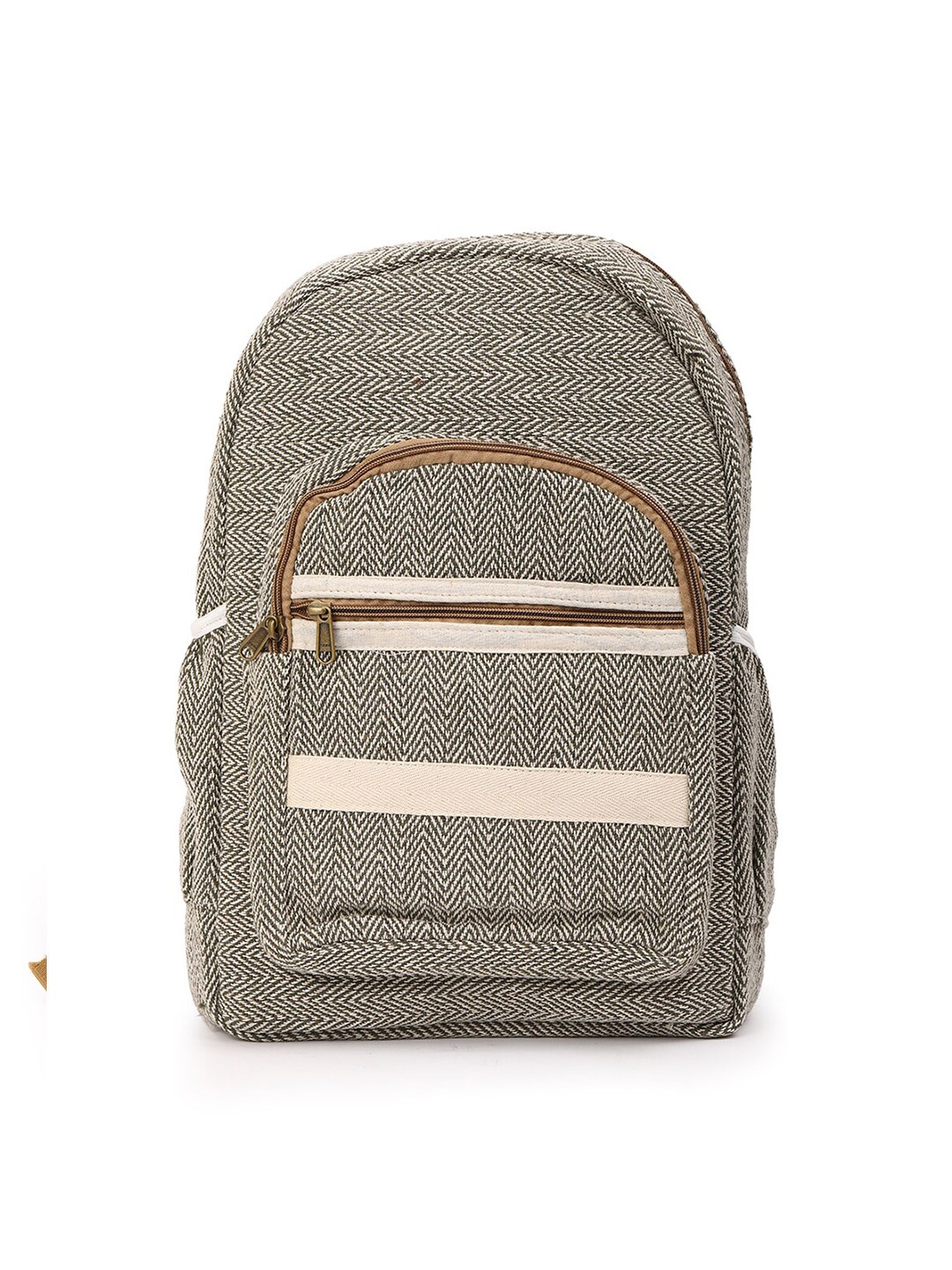 

gaura pakhi Geometric Contrast Detail Canvas Backpack, Brown