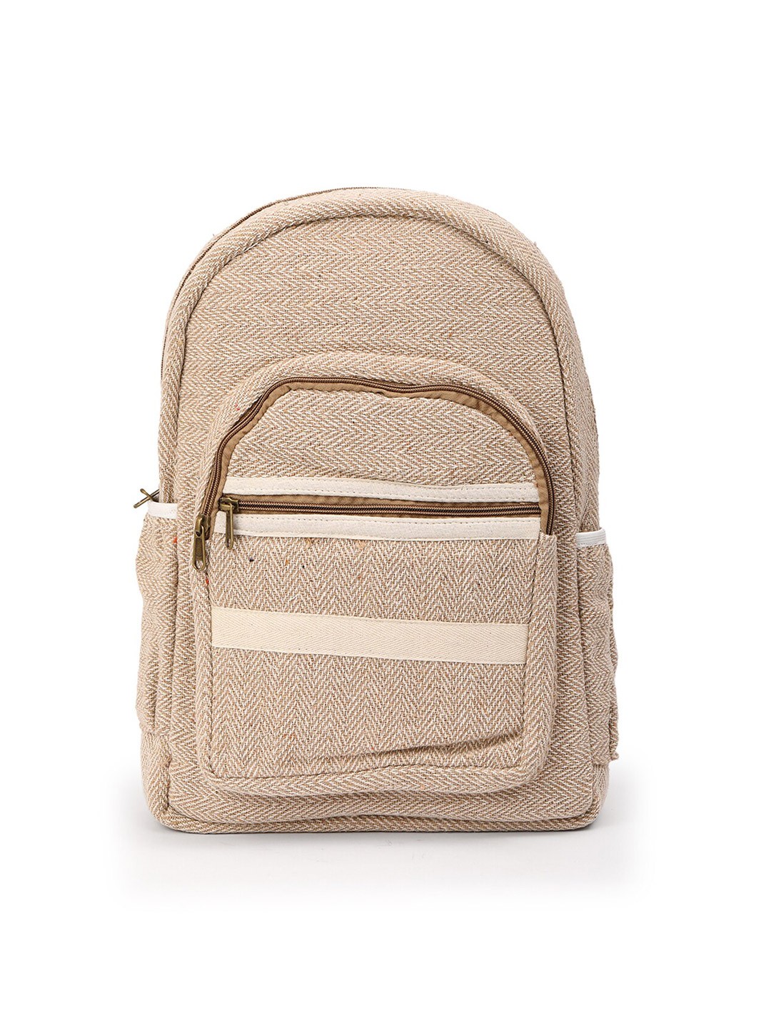 

gaura pakhi Geometric Contrast Detail Canvas Backpack, Beige