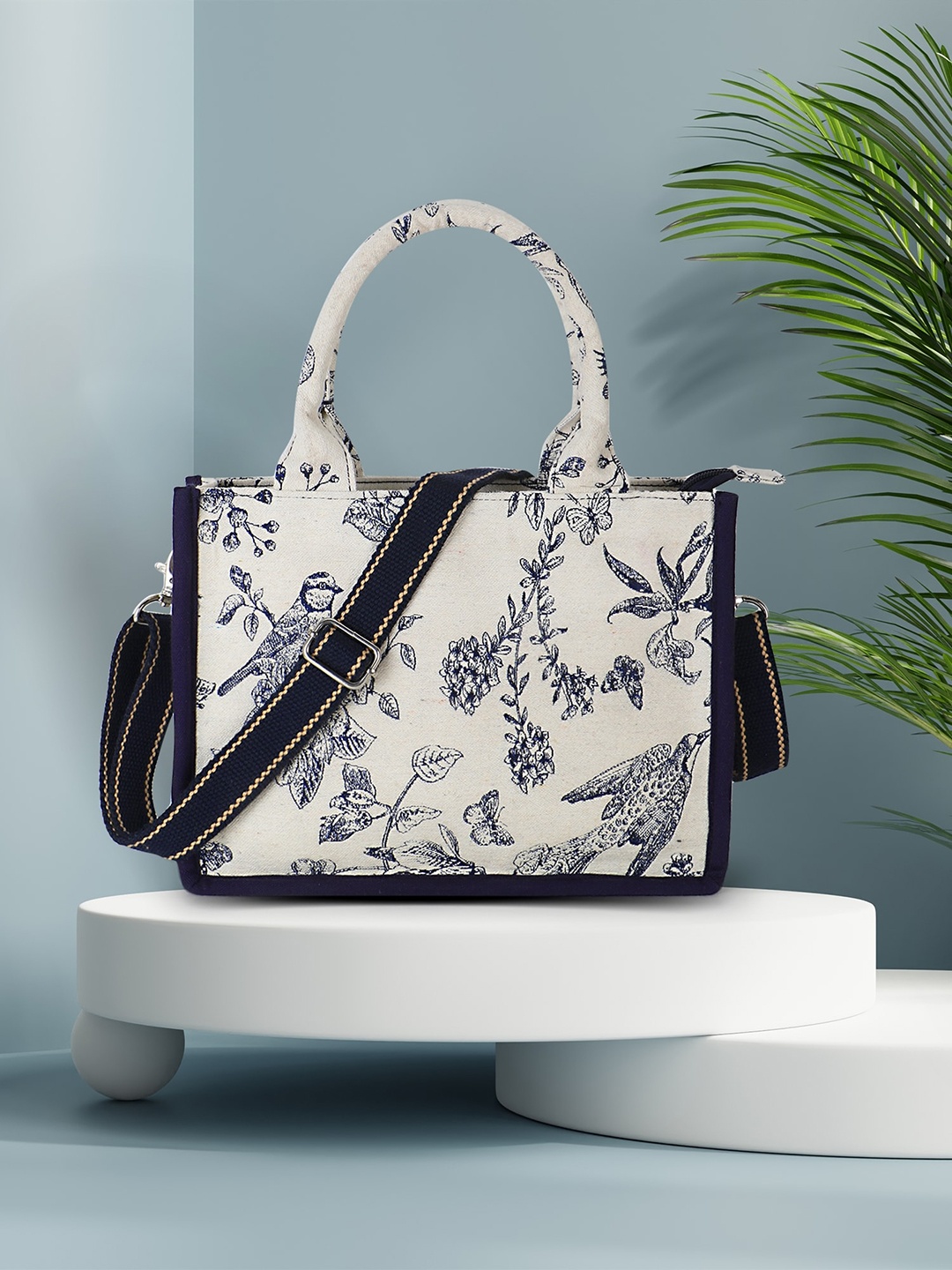 

Anekaant Floral Printed Structured Handheld Bag, Off white