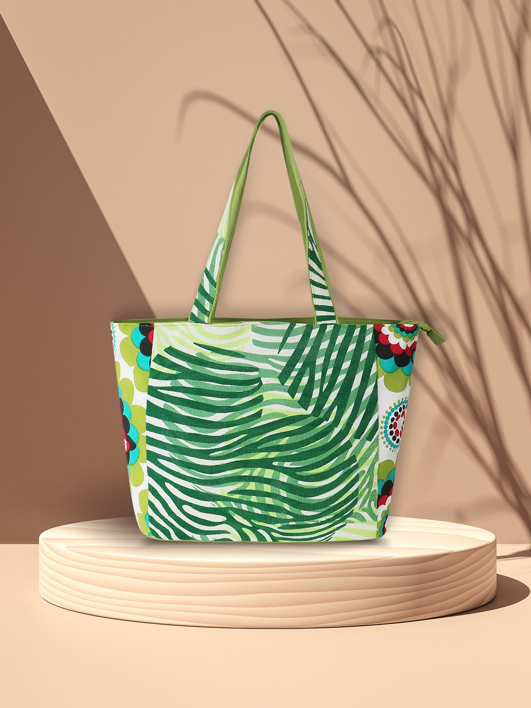 

Anekaant Printed Structured Tote Bag, Green
