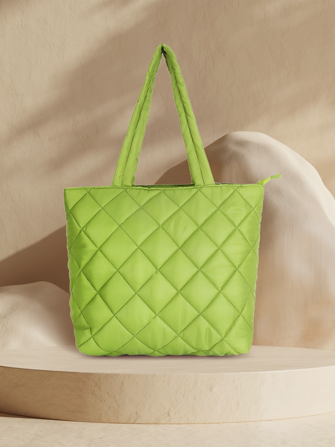 

Anekaant Checked Structured Tote Bag With Quilted, Green