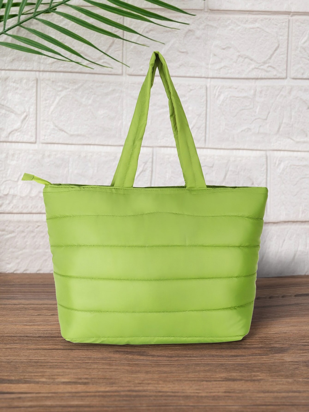 

Anekaant Striped Structured Shoulder Bag With Quilted, Green