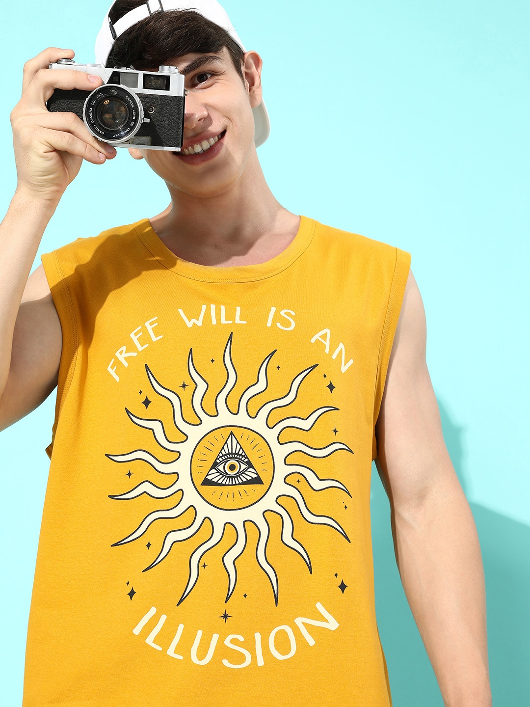 

DILLINGER Men Mustard Yellow & Off White Printed Oversize T-shirt