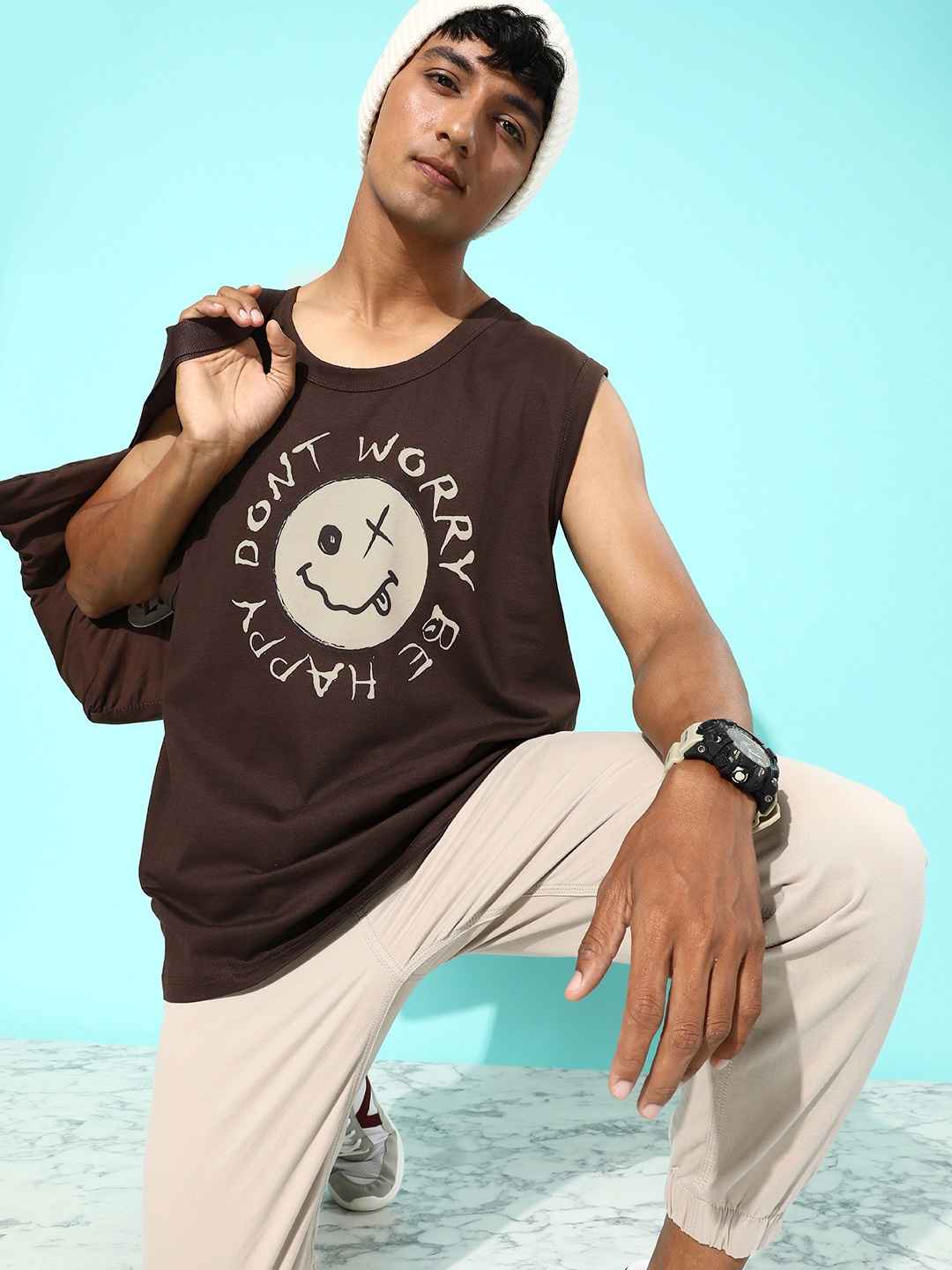 

DILLINGER Men Brown & Grey Printed Oversize T-shirt