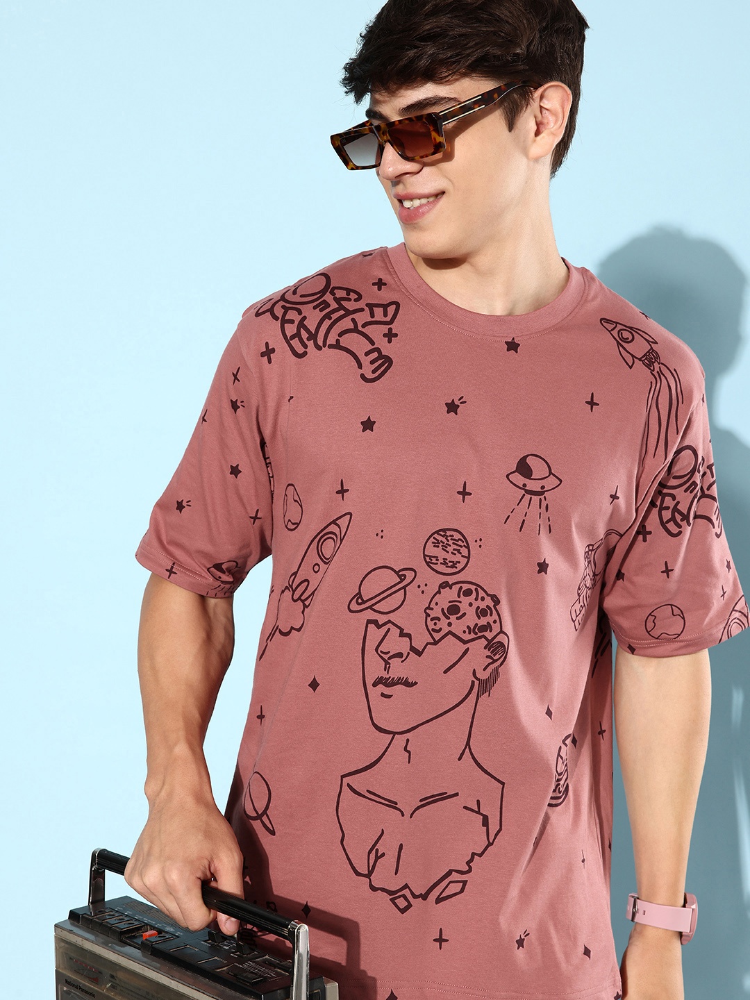 

DILLINGER Men Printed Pure Cotton Oversize T-shirt, Mauve