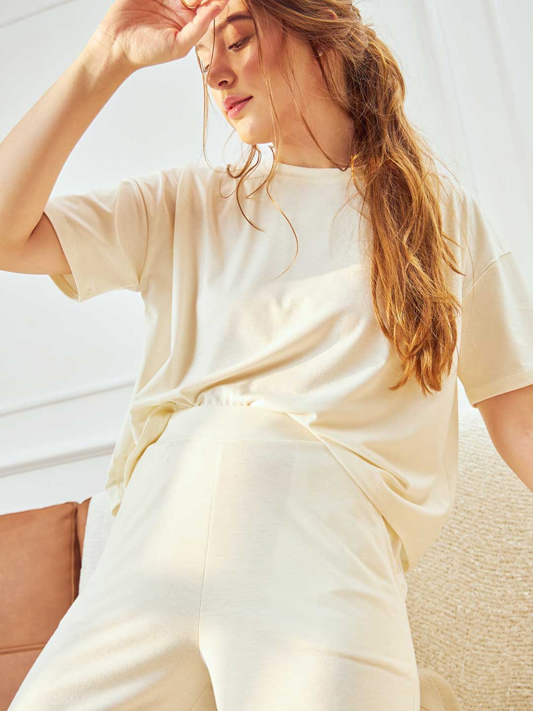 

NOBERO Drop Shoulder T-Shirt With Capris, Off white