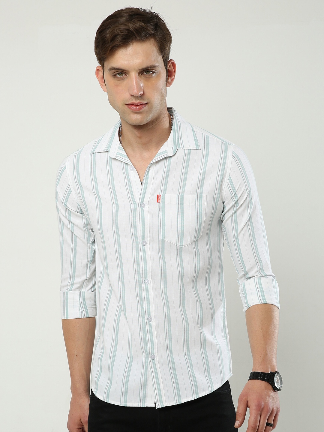 

Reslag Slim Fit Striped Cotton Casual Shirt, Lime green