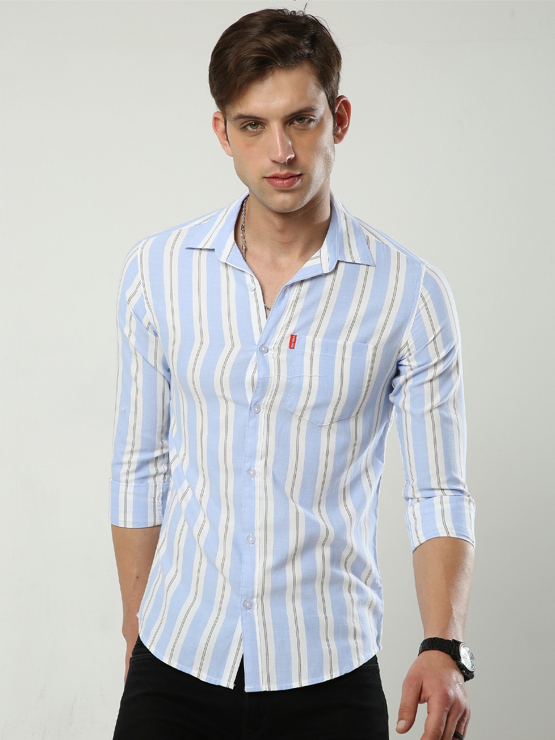 

Reslag Slim Fit Opaque Striped Casual Shirt, Blue