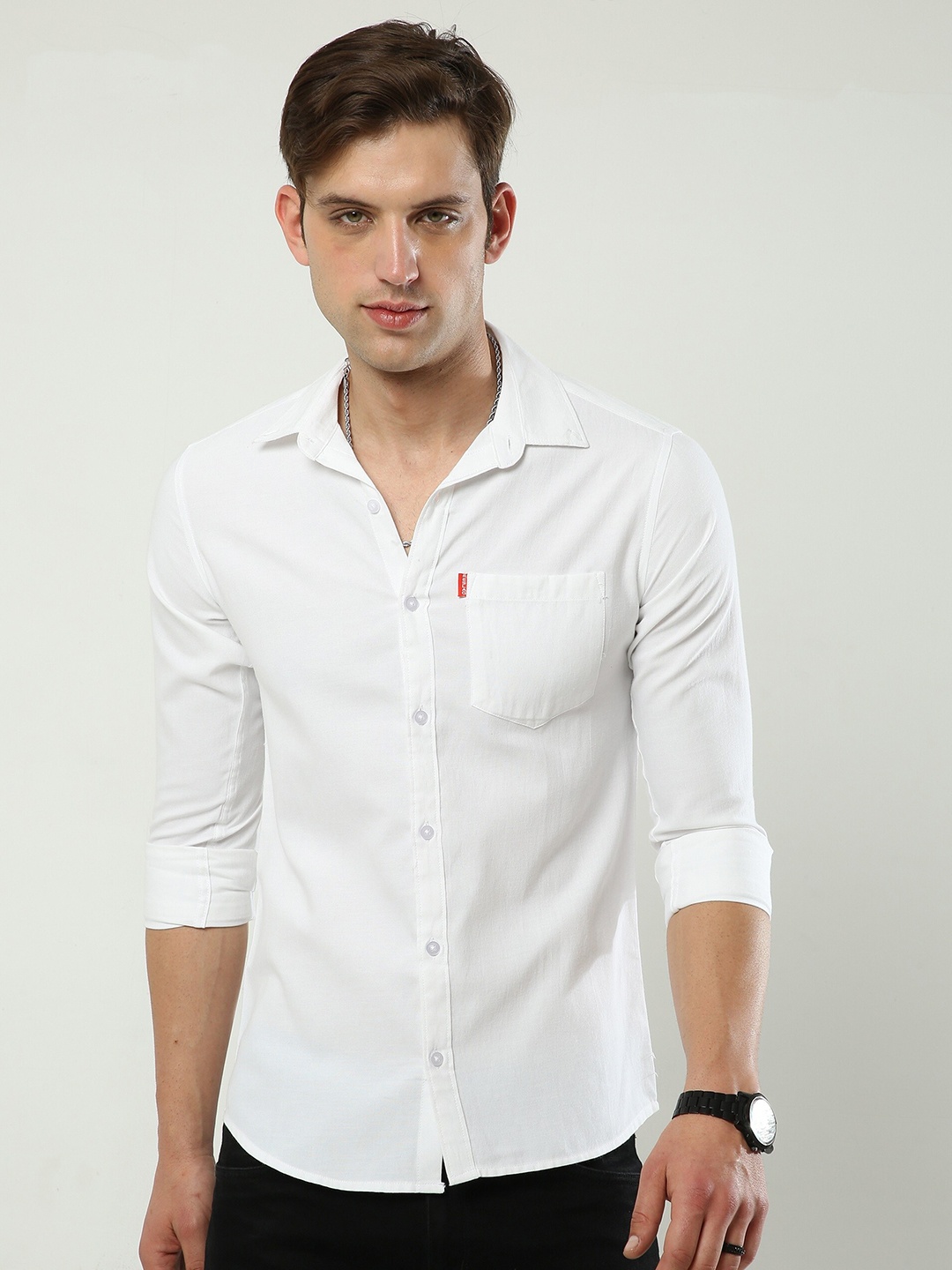 

Reslag Spread Collar Slim Fit Opaque Casual Shirt, White
