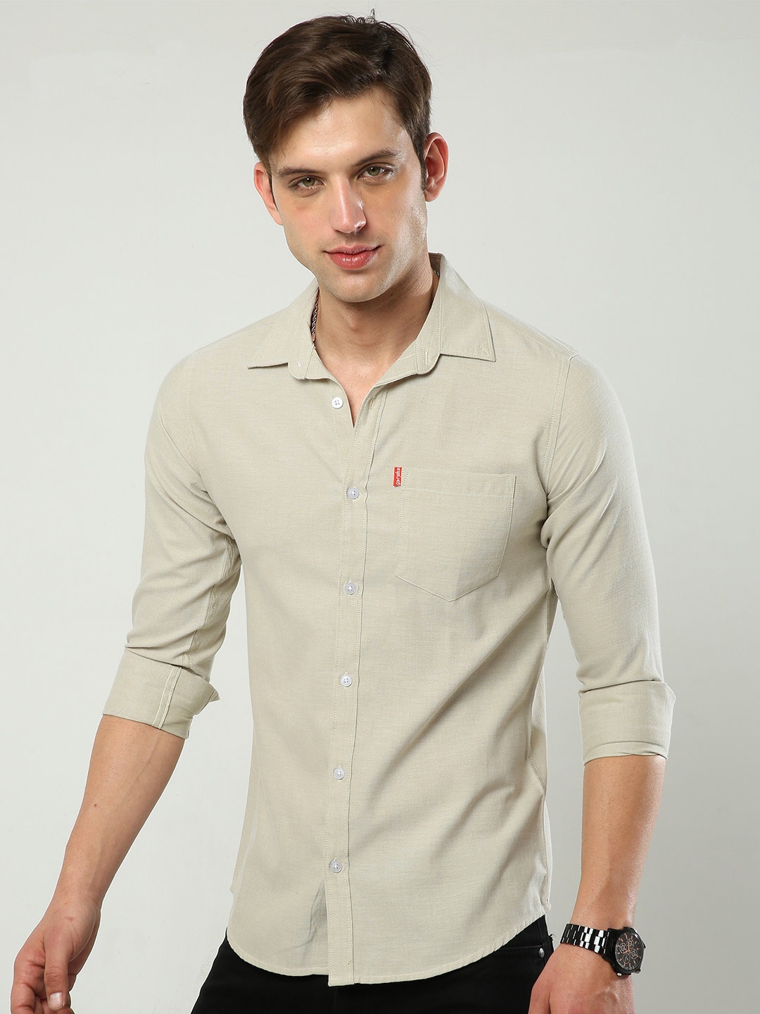 

Reslag Spread Collar Slim Fit Opaque Casual Shirt, Peach