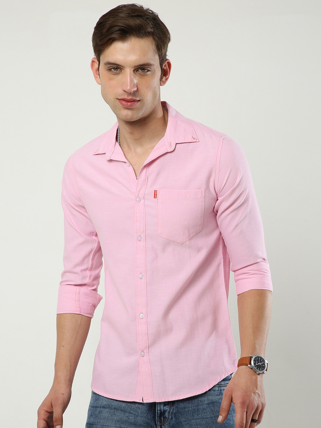 

Reslag Spread Collar Slim Fit Opaque Casual Shirt, Magenta