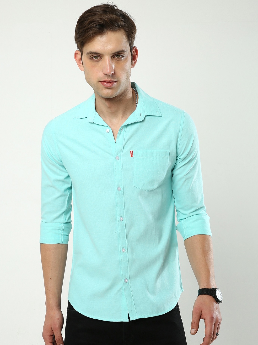 

Reslag Slim Fit Spread Collar Cotton Casual Shirt, Sea green