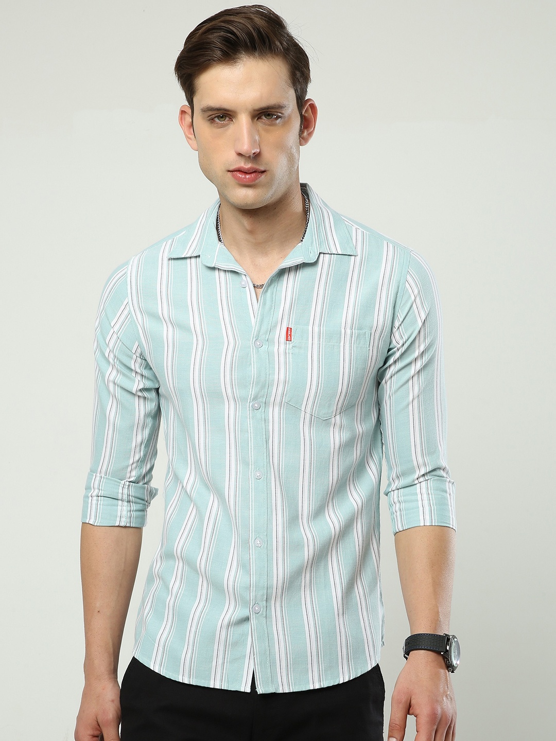 

Reslag Slim Fit Opaque Striped Casual Shirt, Green
