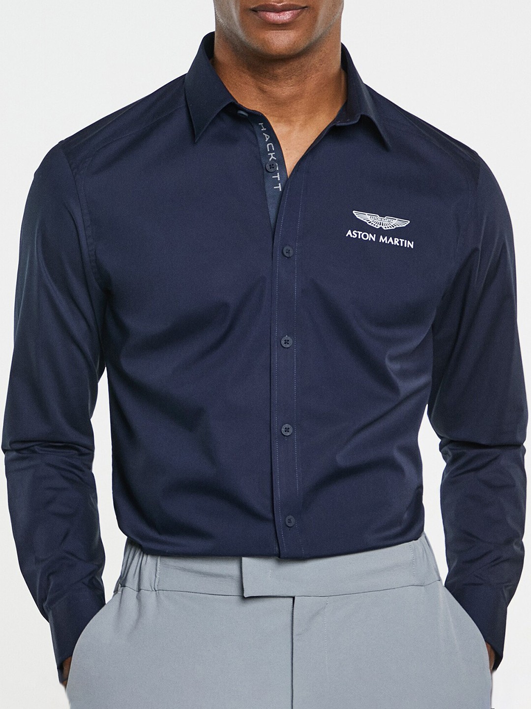 

HACKETT LONDON Spread Collar Cotton Casual Shirt, Navy blue