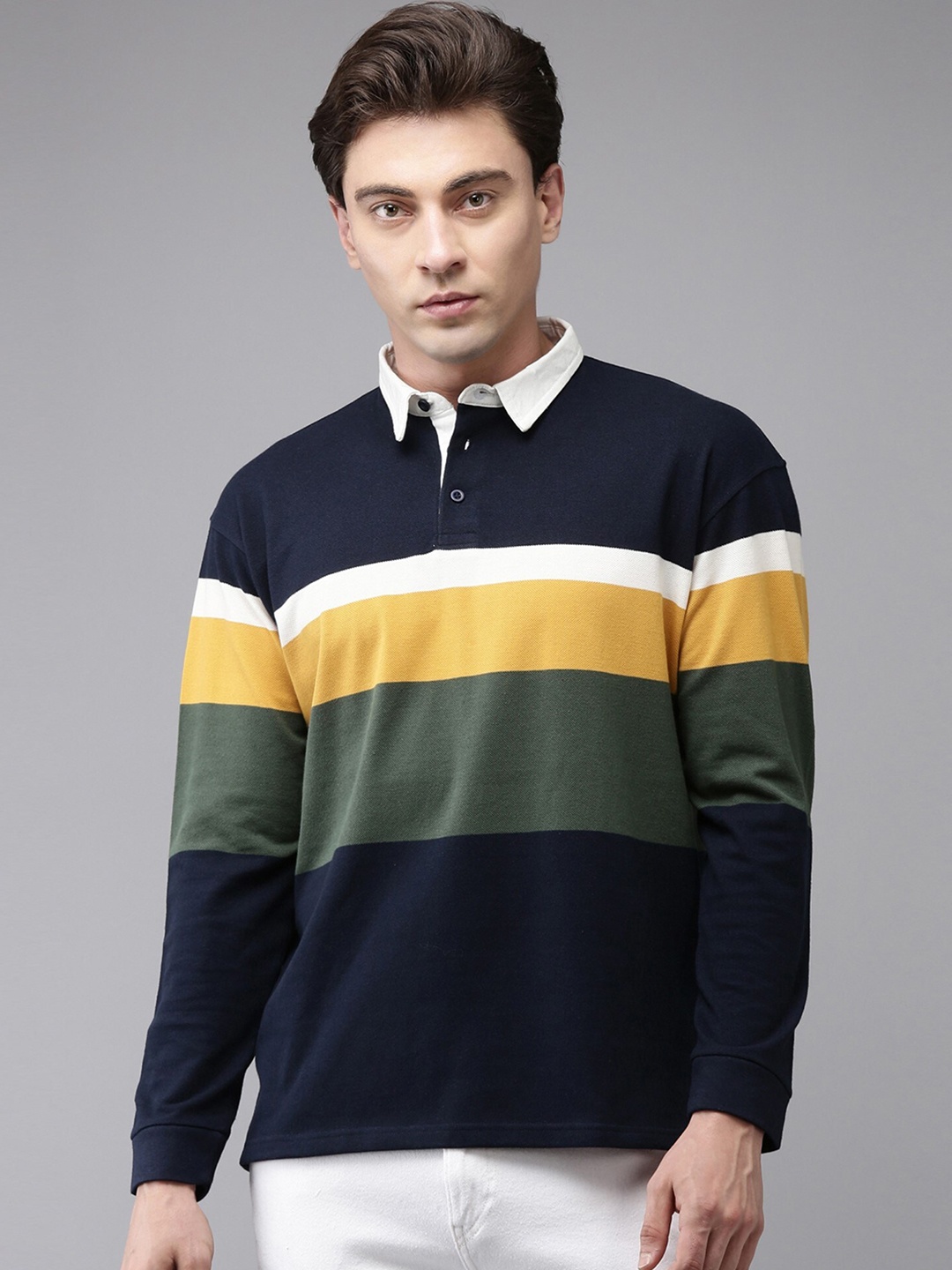

Maniac Striped Polo Collar Slim Fit Cotton T-Shirt, Green
