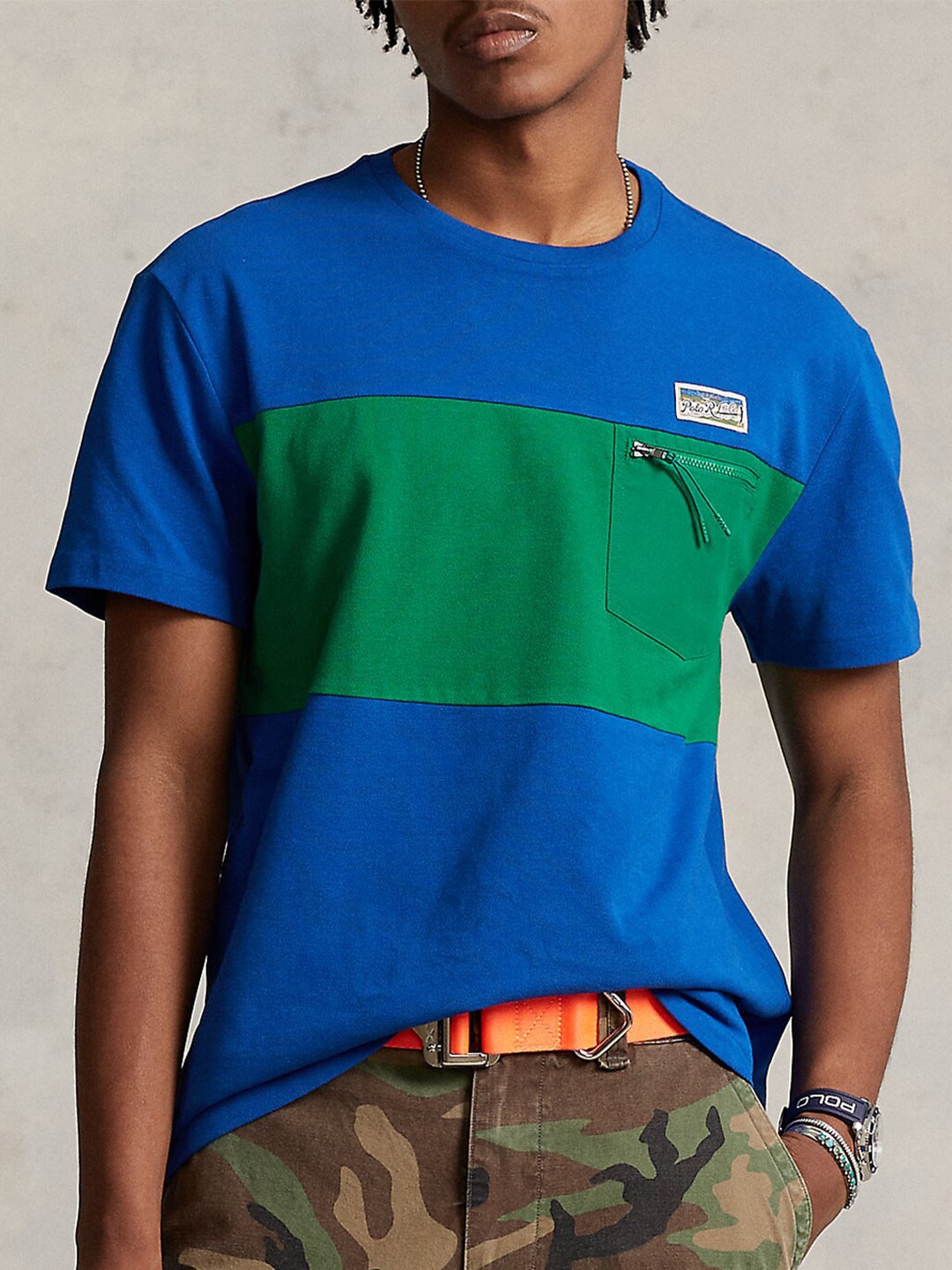 

Polo Ralph Lauren Colourblocked Cotton T-Shirt, Blue