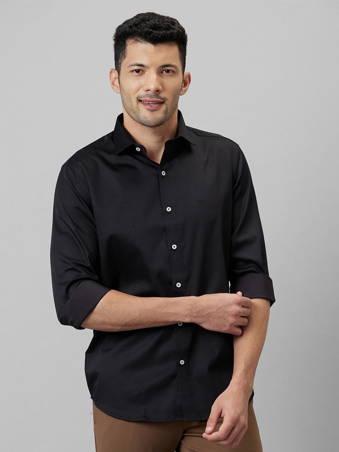 

WHITE HANGER Spread Collar Cotton Linen Casual Shirt, Black