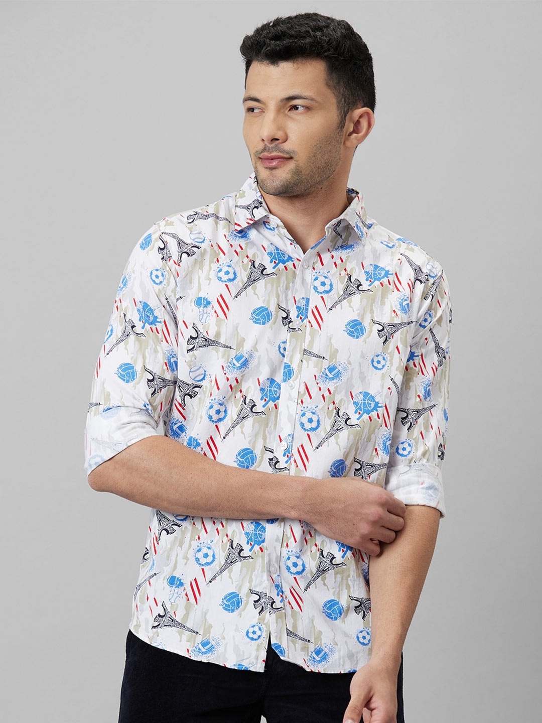 

WHITE HANGER Conversational Printed Cotton Linen Shirt