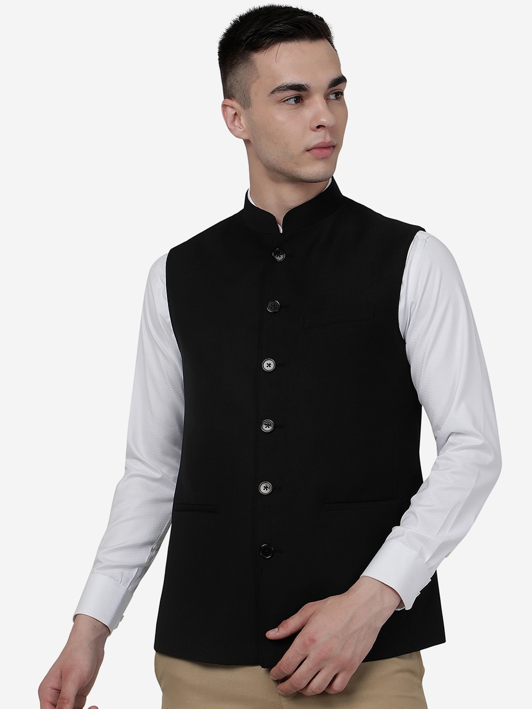 

MODI JACKET Mandarin Collar Nehru Jacket, Black