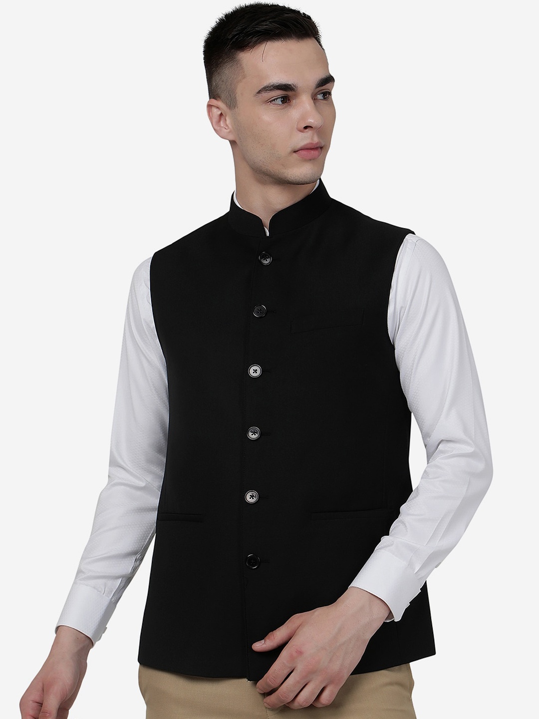 

MODI JACKET Men Woollen Nehru Jacket, Black
