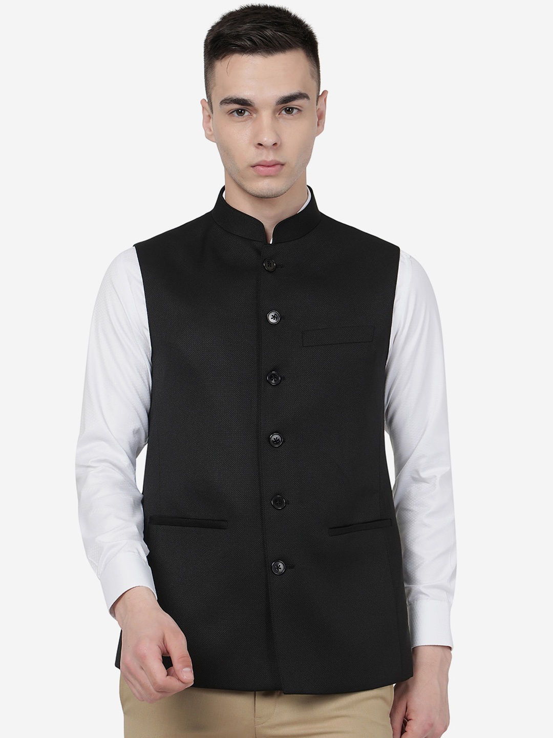 

MODI JACKET Men Woollen Nehru Jacket, Black