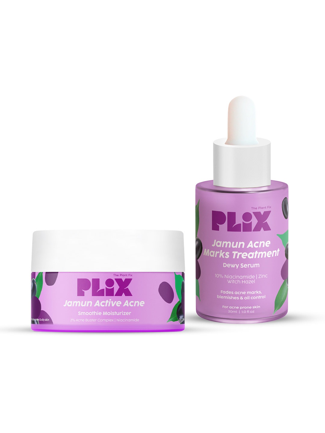 

PLIX Jamun Combo | Acne Marks Serum & 72 Hour Hydrating Cream | Fades Acne Scars, Purple