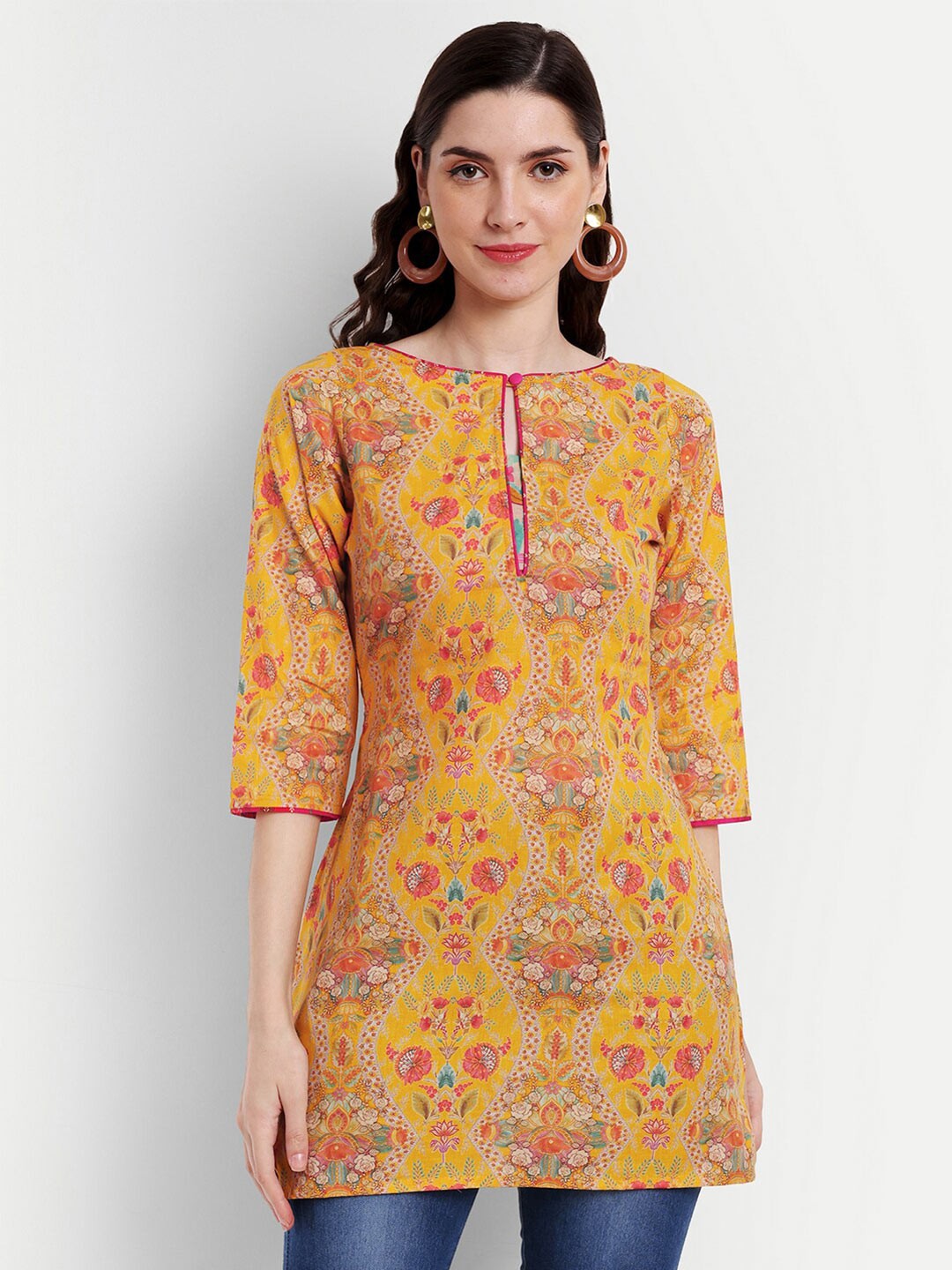 

ISAM Floral Printed Cotton Tunic, Yellow