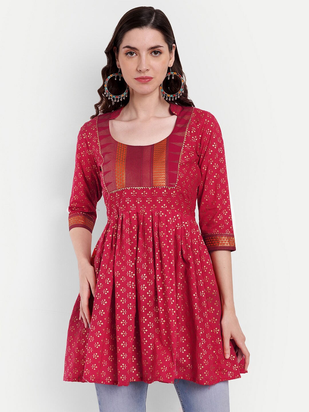 

ISAM Printed Pleated Cotton Gotta Patti Tunic, Red