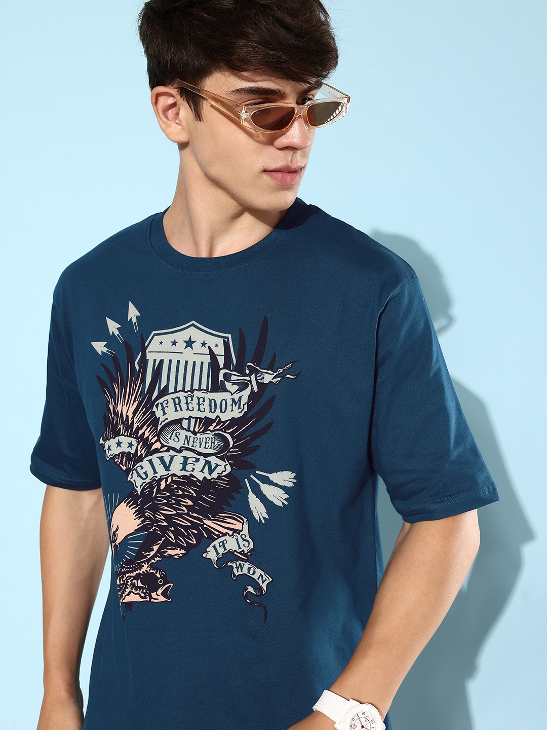 

DILLINGER Men Printed Pure Cotton Oversize T-shirt, Navy blue