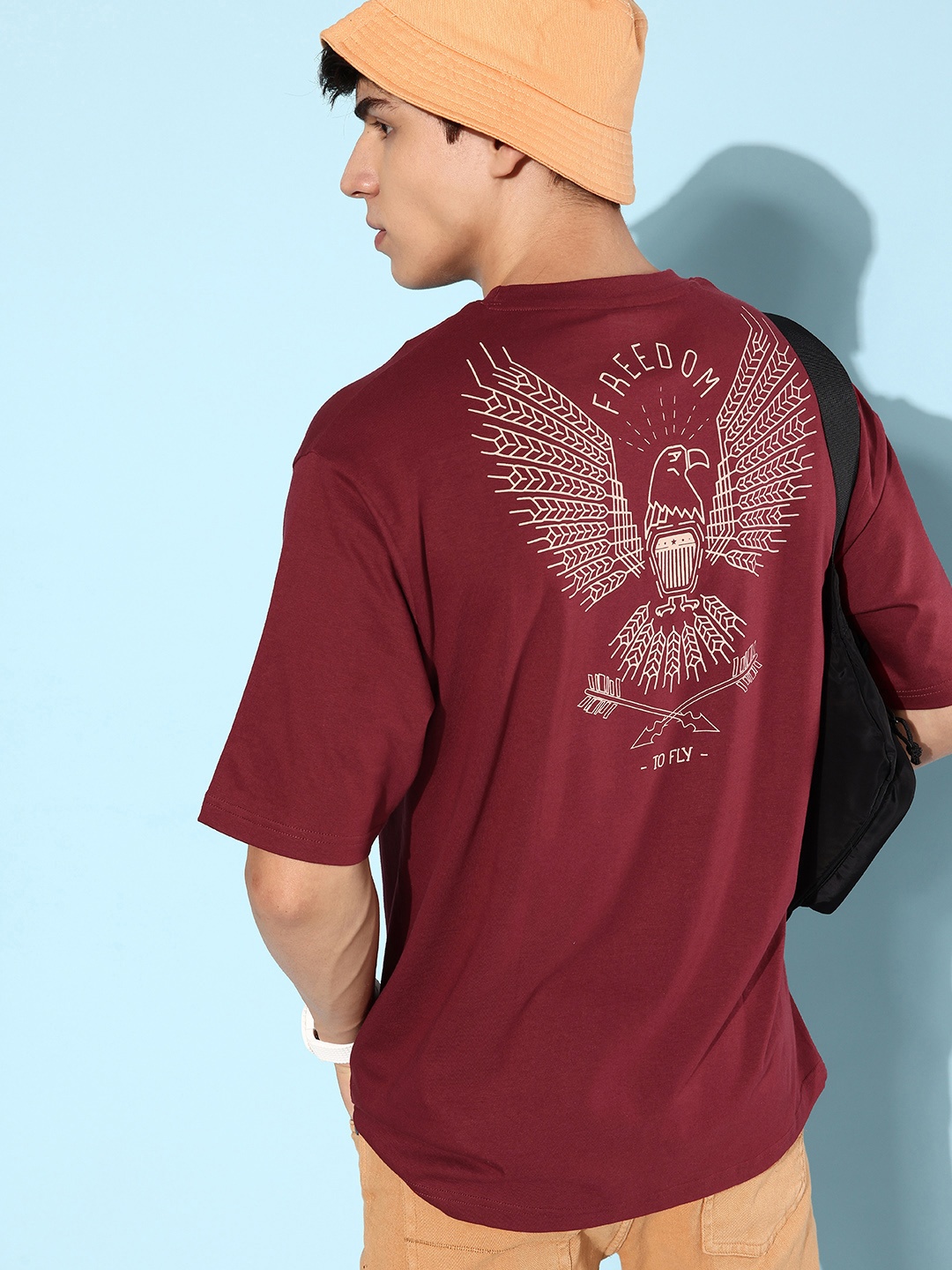 

DILLINGER Men Printed Pure Cotton Oversize T-shirt, Maroon