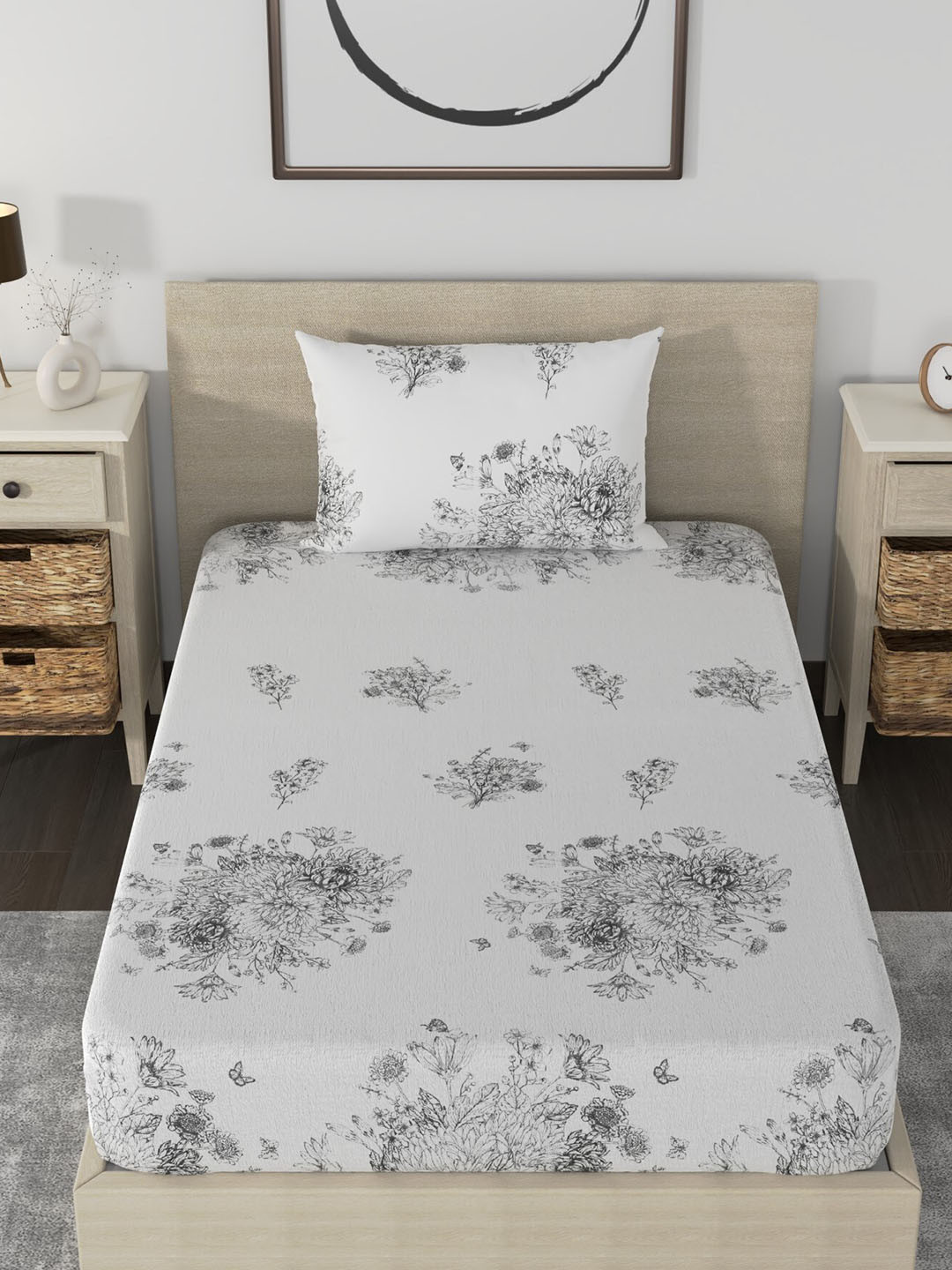 

Huesland Aspire White & Black Floral 186 TC Cotton Single Bedsheet with 1 Pillow Cover