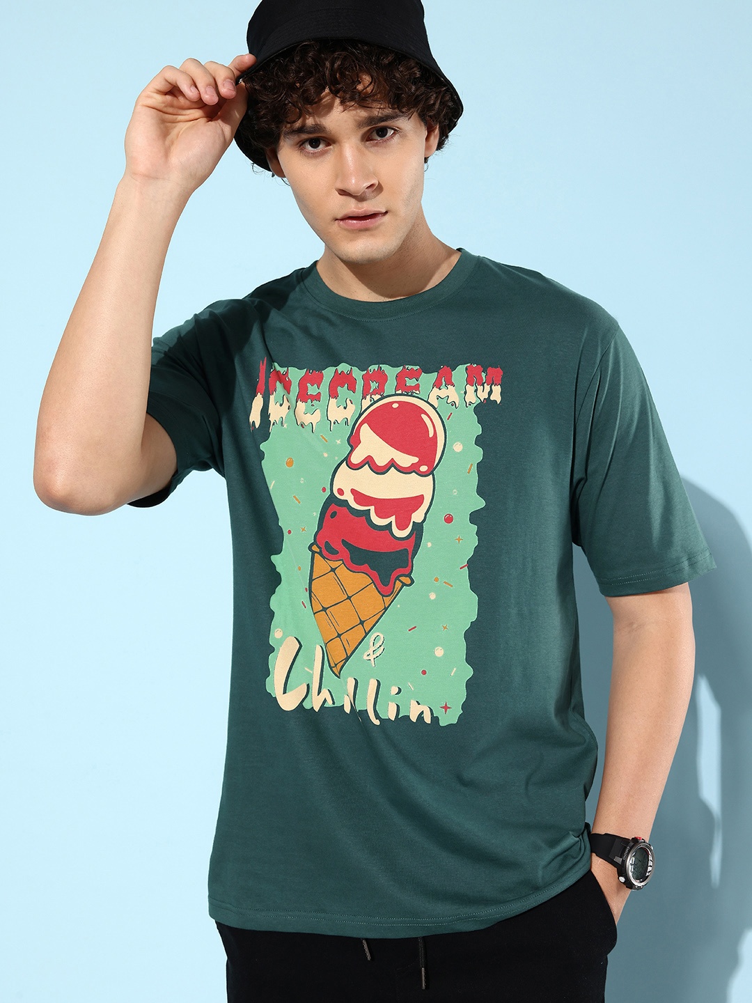 

DILLINGER Men Printed Pure Cotton Oversize T-shirt, Green