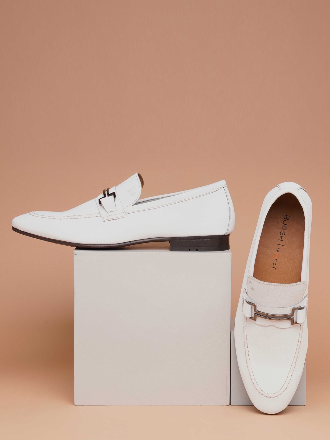 

Ruosh Men Buckled Leather Formal Loafers, White