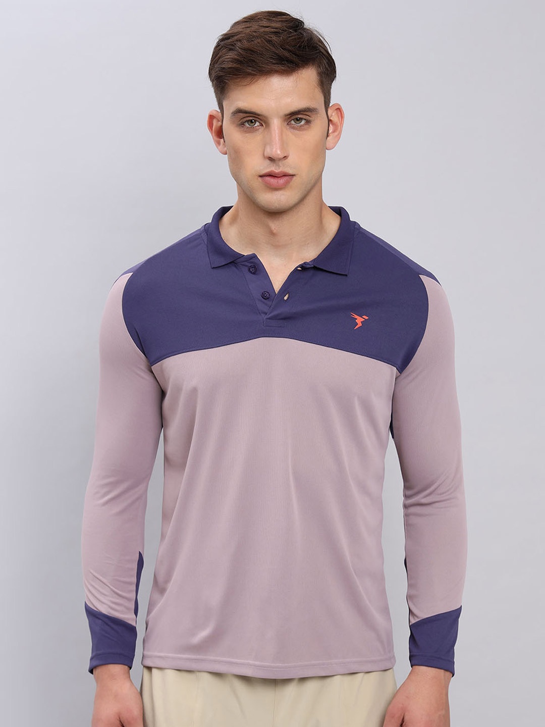 

Technosport Colourblocked Polo Collar Antimicrobial Slim Fit T-shirt, Grey