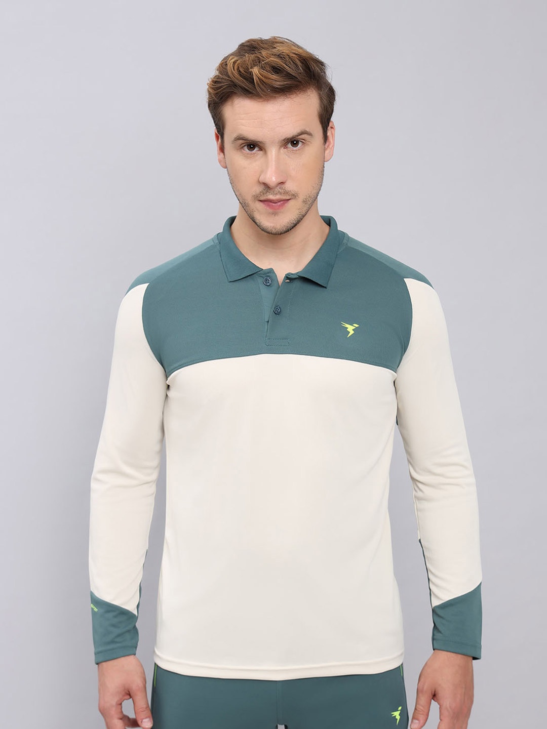 

Technosport Colourblocked Polo Collar Antimicrobial Slim Fit T-shirt, White