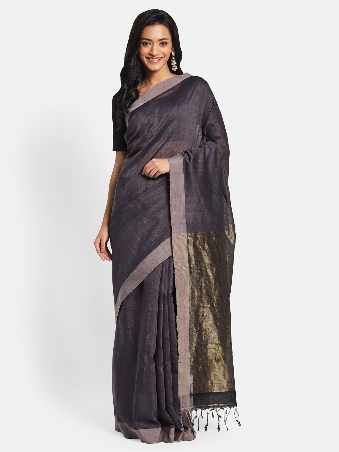 

Fabindia Zari Art Silk Saree, Charcoal