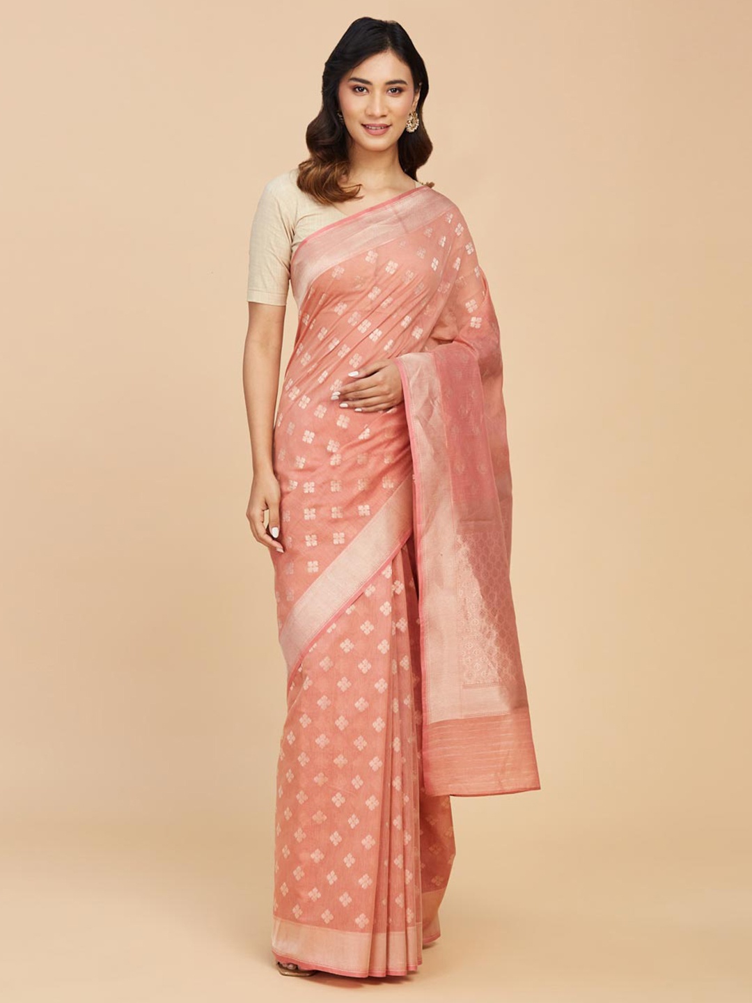 

Fabindia Ethnic Woven Design Zari Silk Cotton Saree, Pink