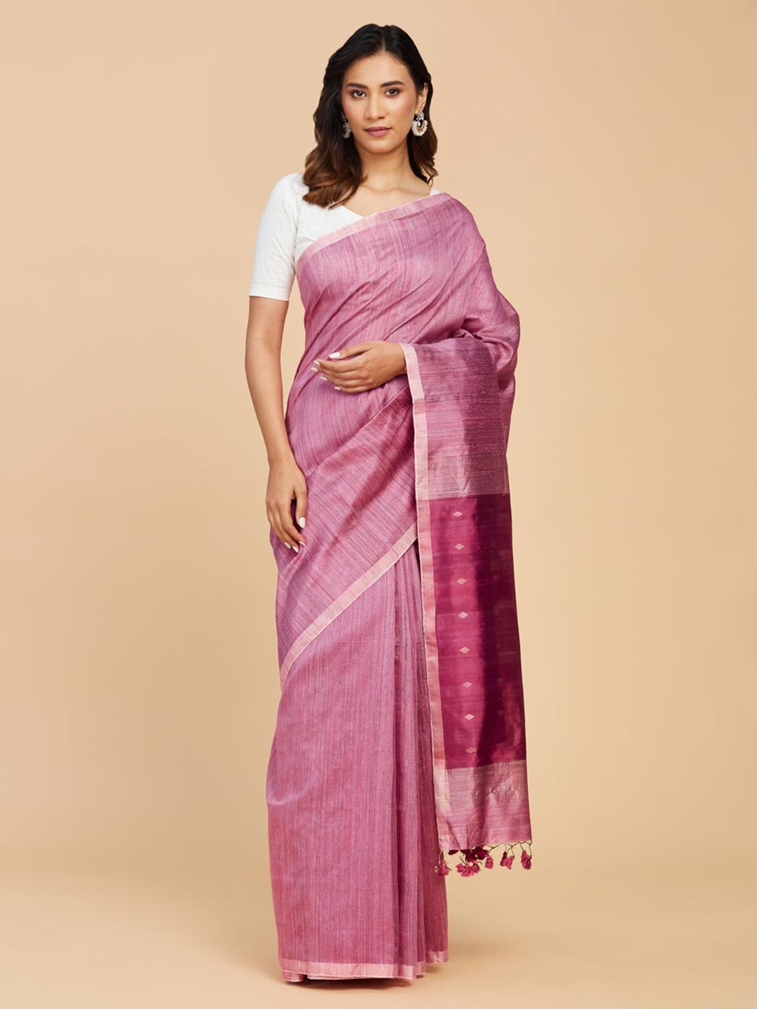 

Fabindia Zari Pure Silk Jamdani Saree, Pink