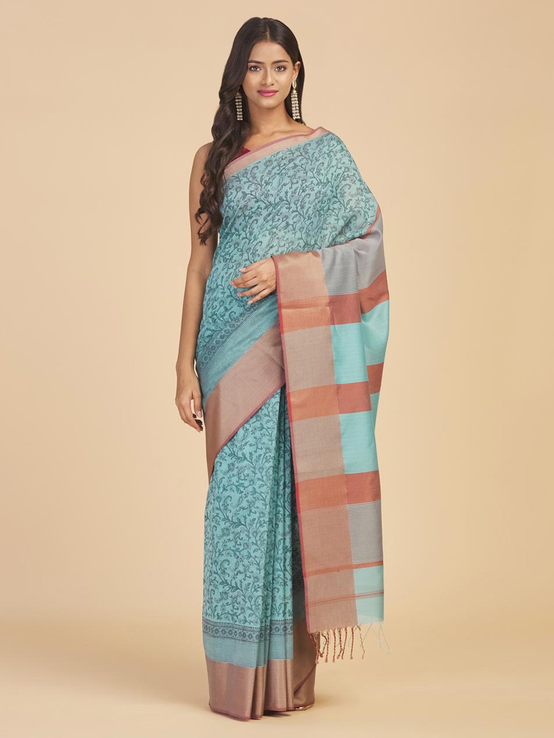 

Fabindia Floral Silk Cotton Saree, Blue