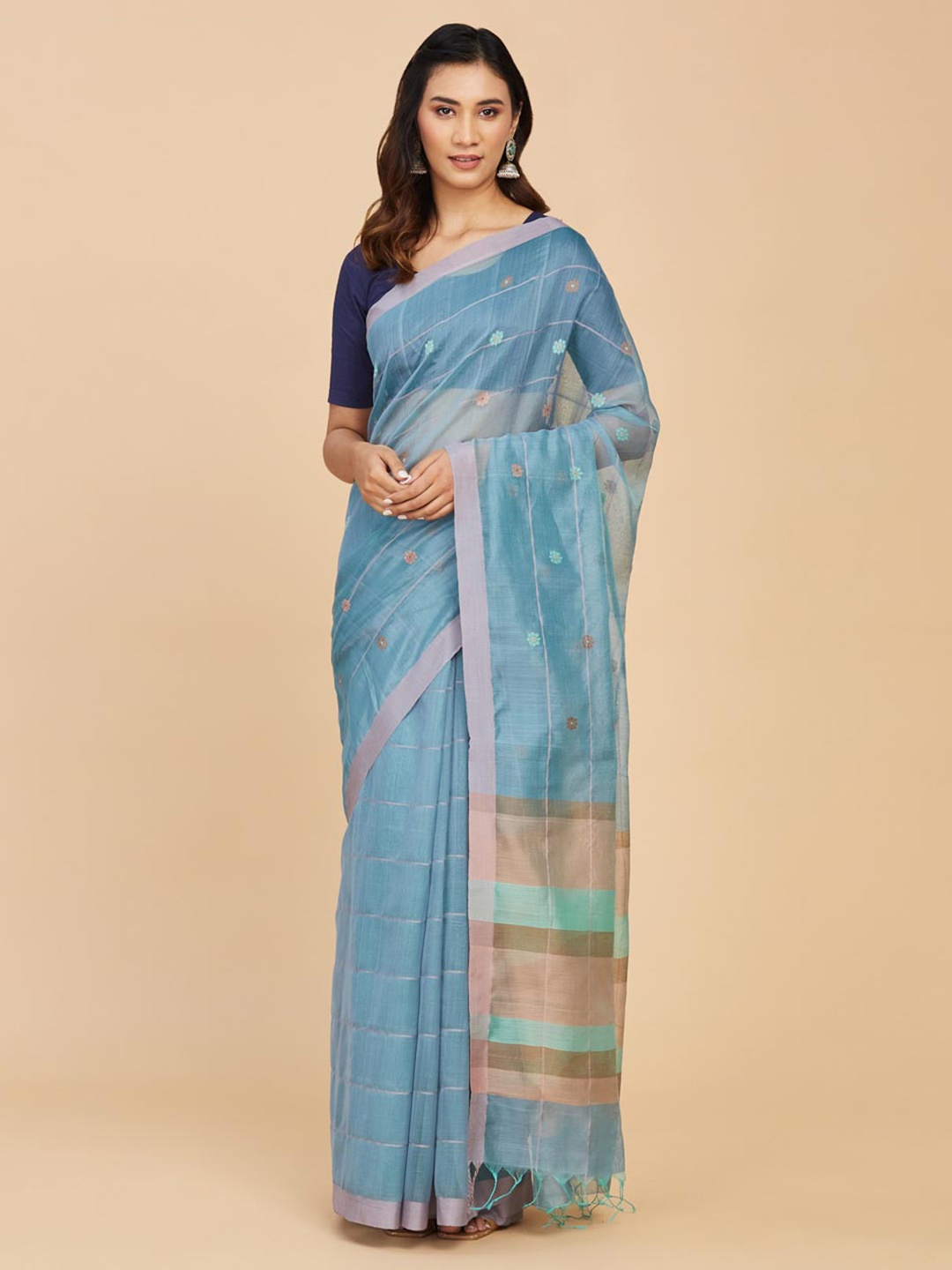 

Fabindia Woven Design Silk Cotton Saree, Blue