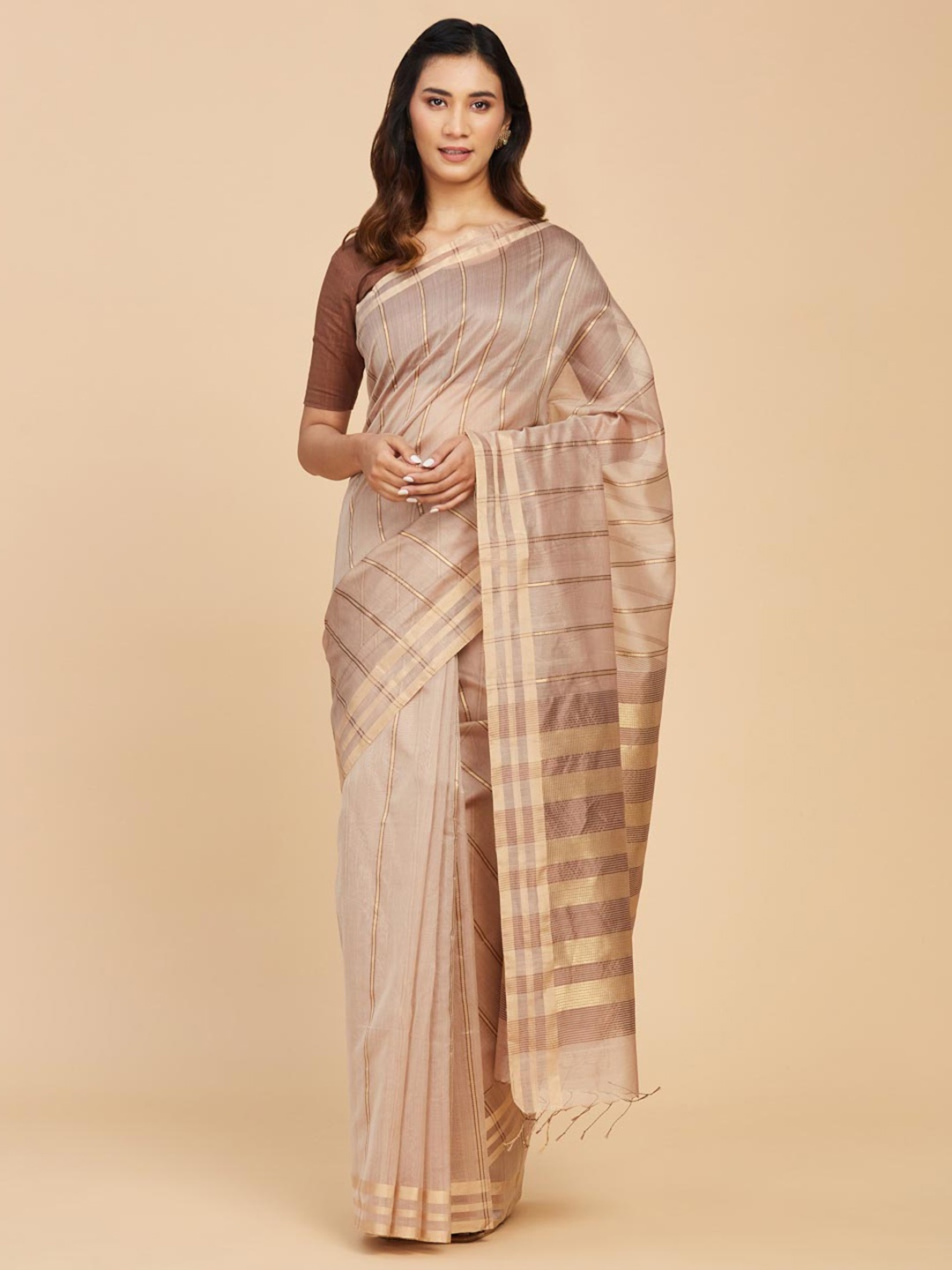 

Fabindia Striped Silk Cotton Saree, Beige