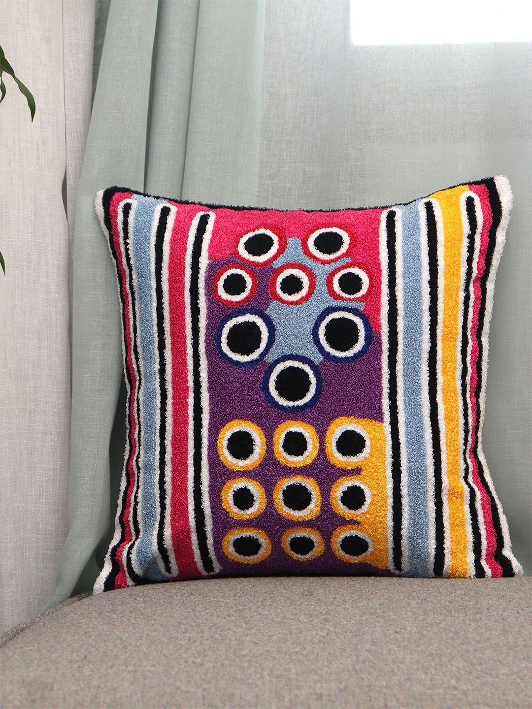 

ZEBA Red & Yellow Geometric Cotton Square Cushion Cover