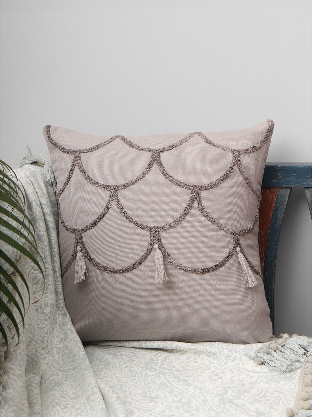 

ZEBA Grey Embroidered Square Cushion Cover