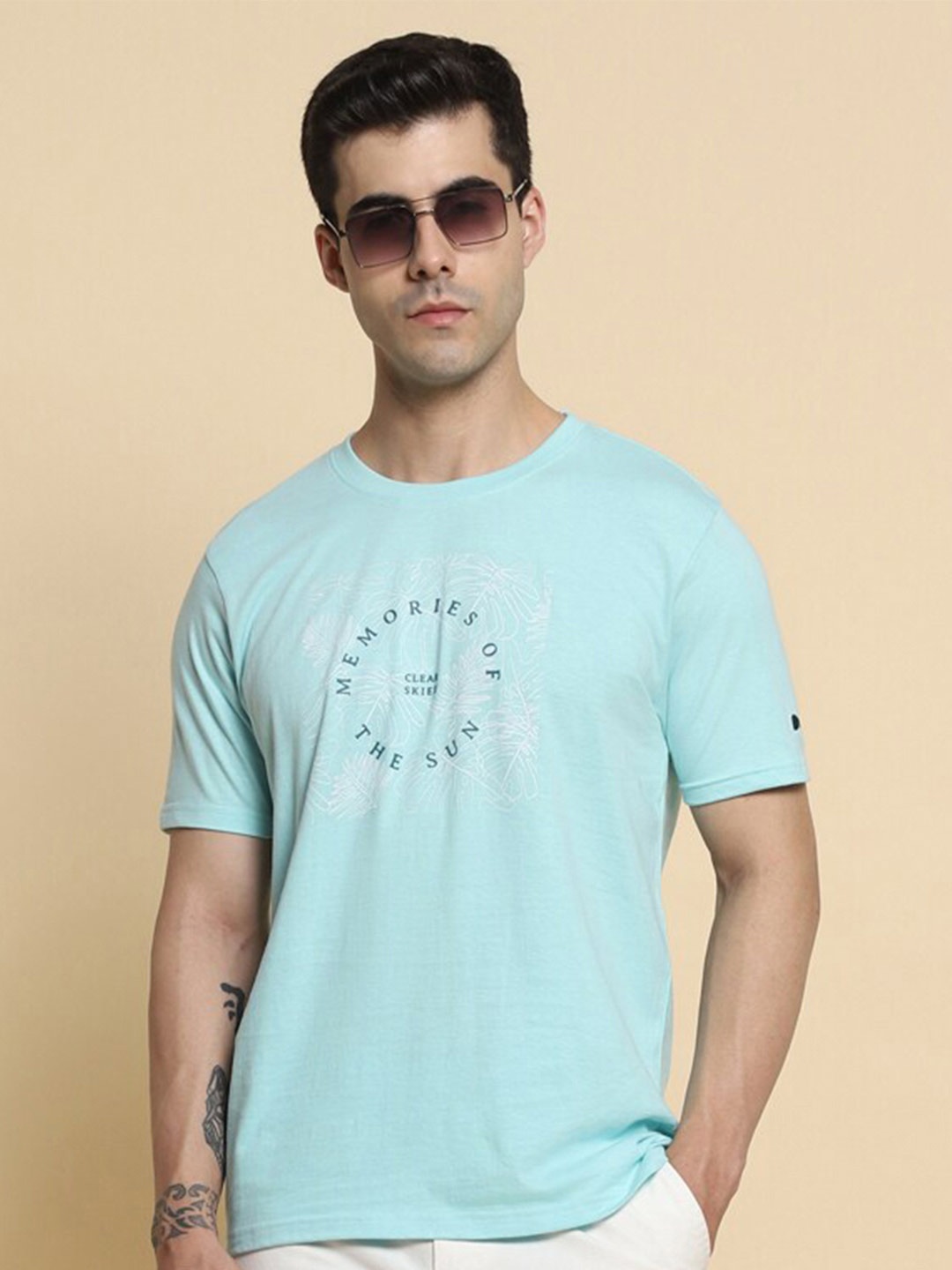 

Dennis Lingo Sea Green Typography Printed Slim Fit T-shirt